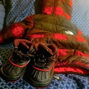Black and red Checkered The North Face winte coat 6-12 months And 4c Nike ACGs